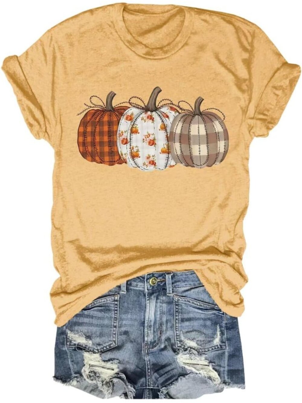 🆕 Womens Yellow Pumpkin Graphic Tee Fall Short Sleeve Casual T Shirt